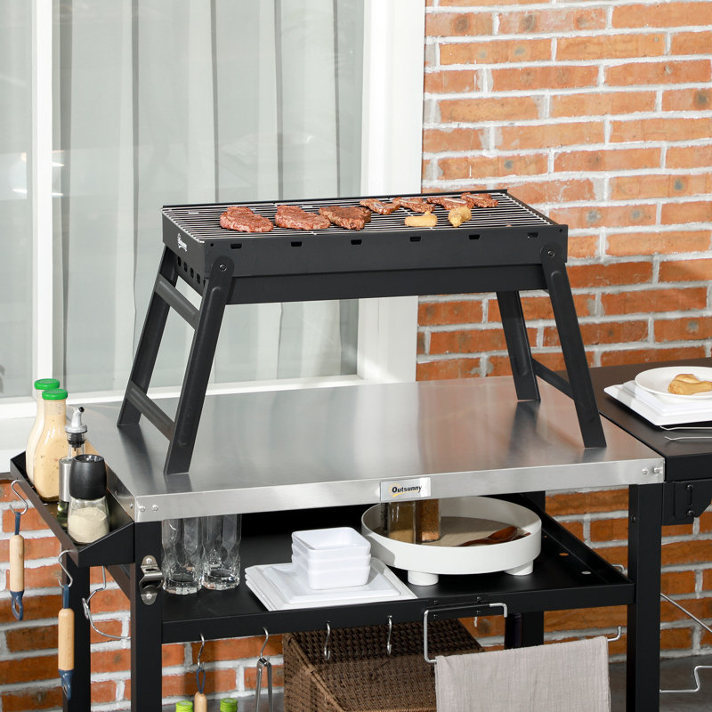 Ebern Portable Charcoal Grill Galvanised Metal, 73 x 31 x 38 cm, Black