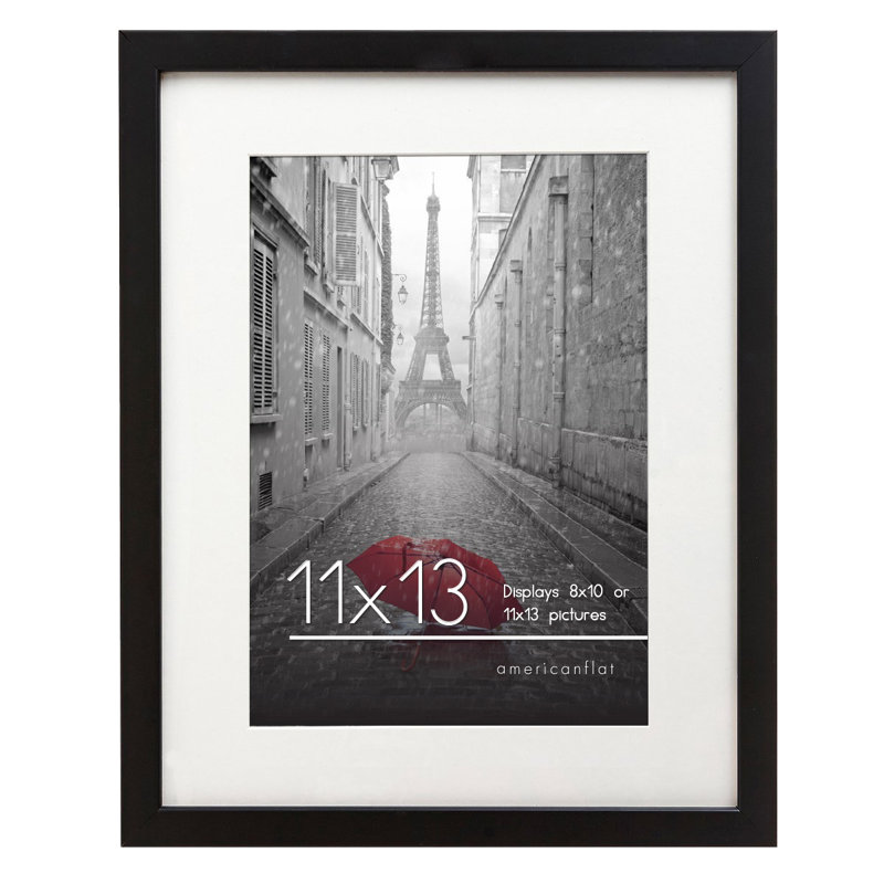 Cadre photo avec passe-partout - Bois et verre, Noir, 12 po x 16 po