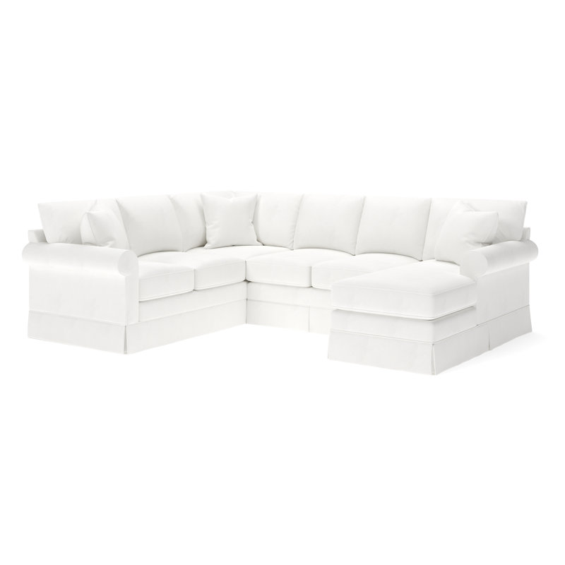 Canapé modulaire 3 pièces Friedman, Blanc sergé décoloré classique, Accoudoir à droite (vu de face)