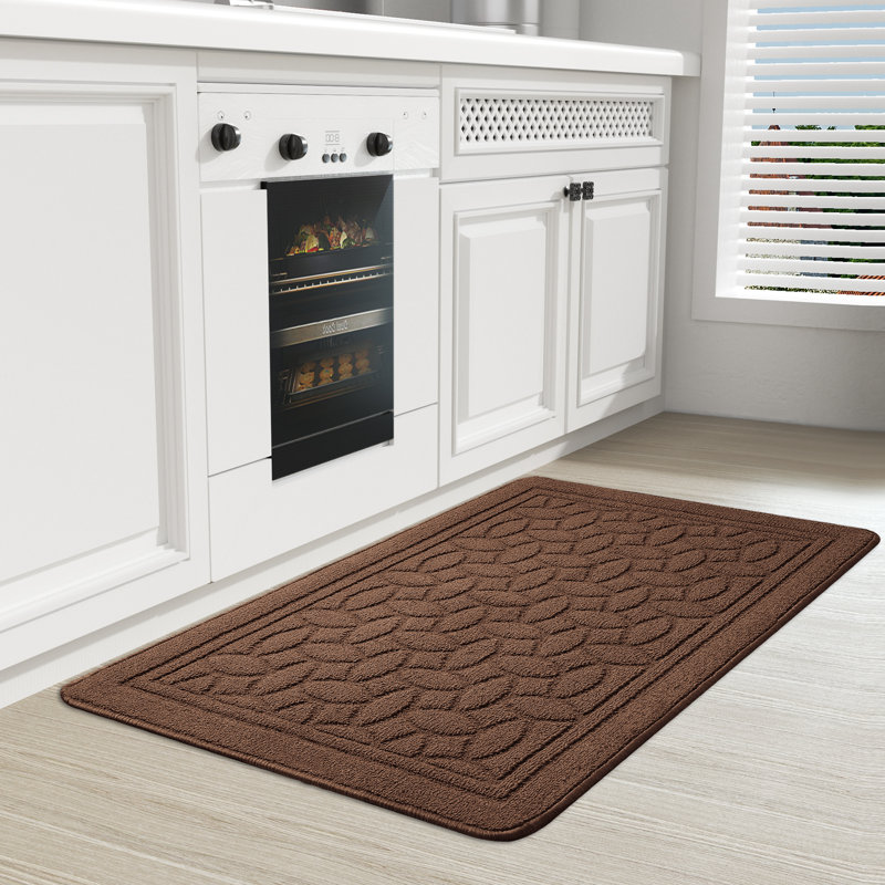 Floral Water Resistant Non-Skid Kitchen Mat, Rectangle 2' x 3'3", Brown