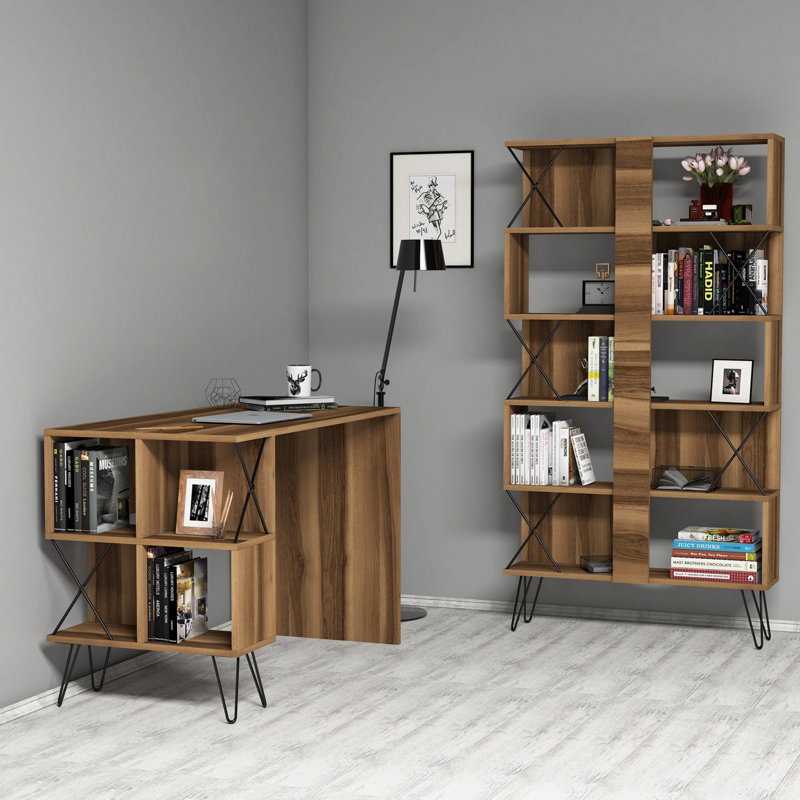 Jarrettsville 2 Piece Writing Desk Office Set, Walnut
