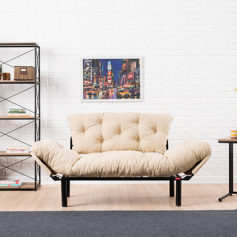 Élégant canapé-lit 2 places en tissu de 61,0 po x 27,6 po x 27,6 po | Structure 100% métal, rembourrage en mousse à haute résistance, nettoyage facile | Taille du lit: 73,6 po x 27,6 po | Capacité de poids maximale: 440 lb | Parfait pour les petits
