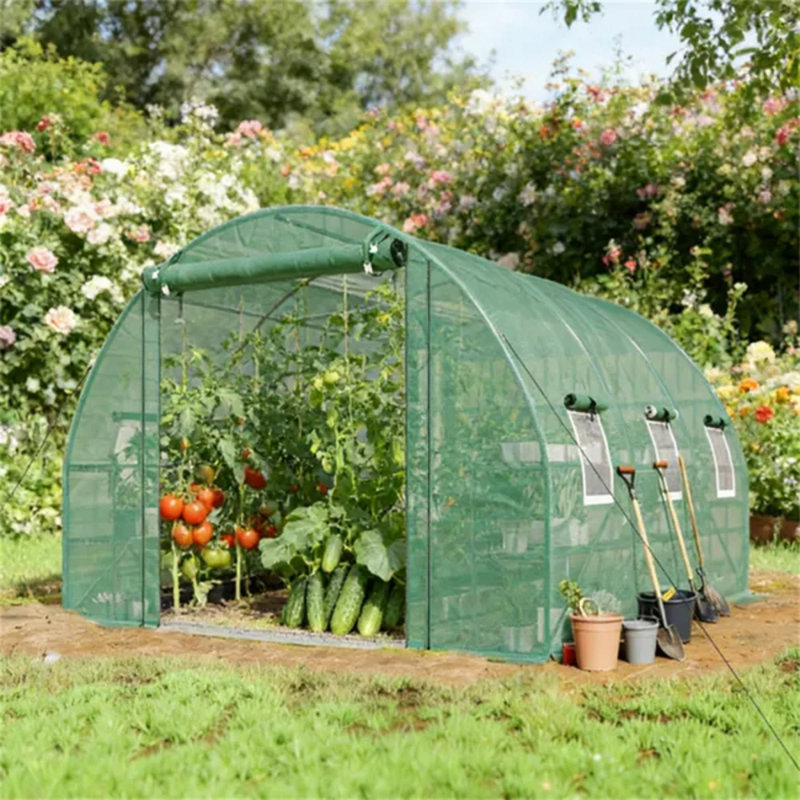 Serre Green Walk-in Tunnel, salle de plantation en PE avec structure en acier galvanisé, tablettes intérieures et évents en filet, capacité de charge de 110 lb par niveau