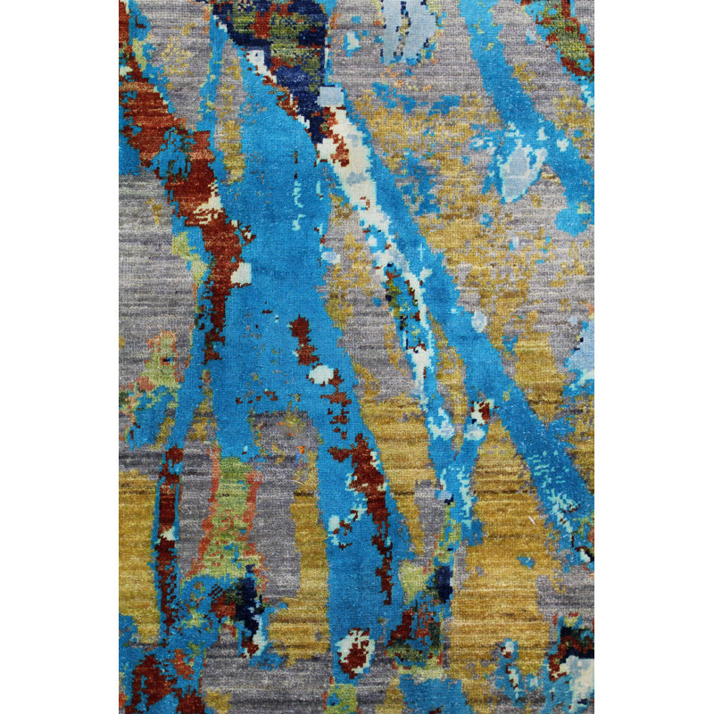 Collucci Abstract Area Rug in Gray/Turqouise/Silver/Beige, Rectangle 7'10" x 9'9"