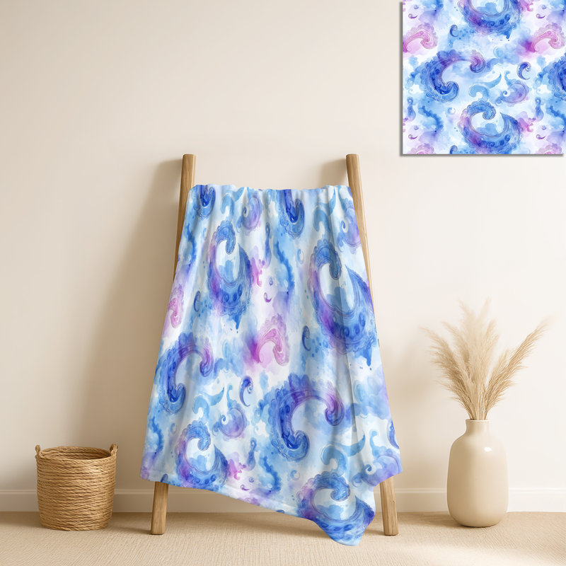 Napperon bleu et mauve à motif cachemire moelleux, jeté en peluche douillet