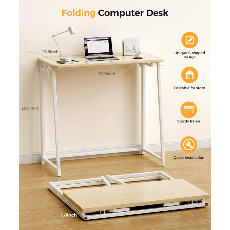 Sturdy Oak Folding Desk For Small Spaces - 31.5" Foldable Writing Computer Desk