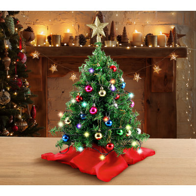 Mini-plateau de table de sapin de Noël 24 "/ 2 pi avec lumières DEL claires, sommet de sapin étoile et ornements suspendus