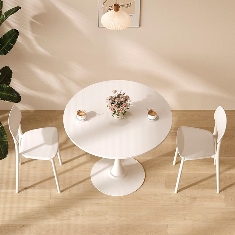 Table de salle à manger blanche moderne, 31,5 po de diamètre. Plateau de table et base en métal. Parfait pour la cuisine et la pièce. Action de grâce, vendredi noir, Cyber lundi, Noël. Couloir facile à installer. Base supérieure. Propre