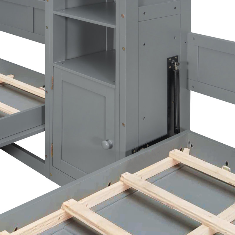 Lits simples escamotables doubles avec armoires et tablettes, Gris