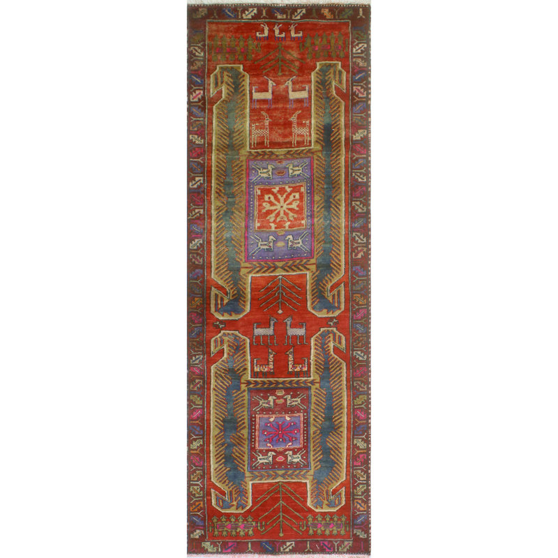 One-of-a-Kind 3'2" x 9'11" New Age Runner Wool Area Rug in