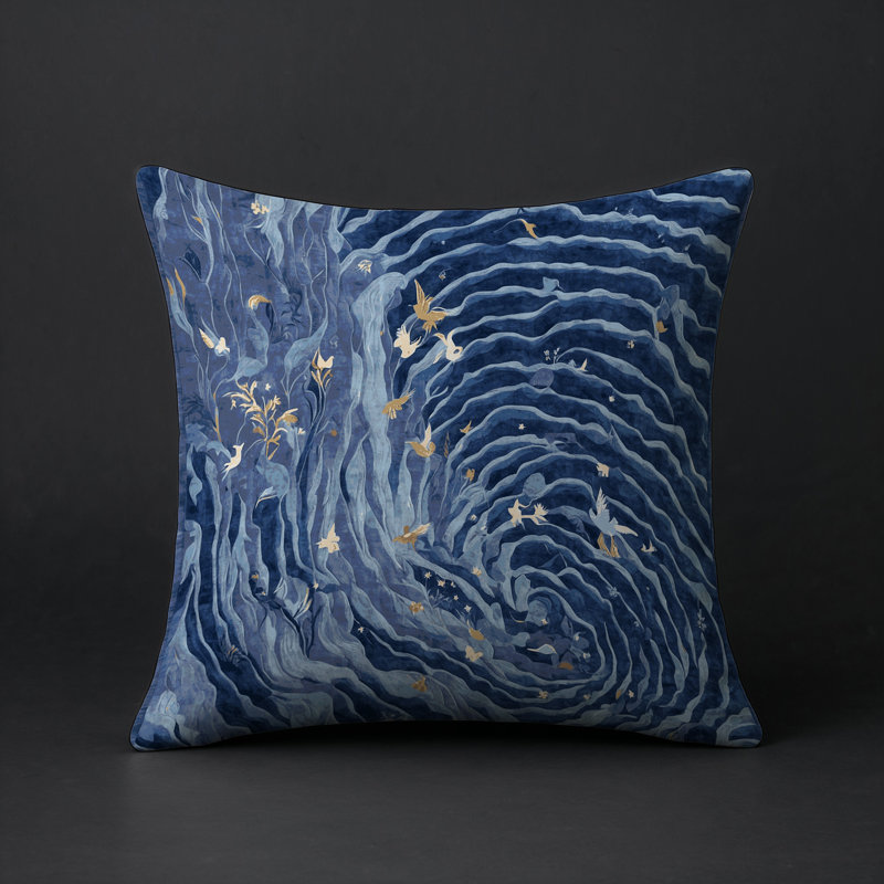 Coussin décoratif intérieur et extérieur Modern, Bleu abstrait 14, Carré 16 po