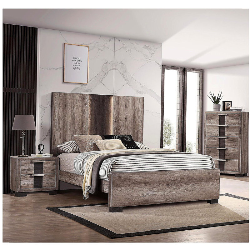 1 table de chevet au fini brun rétro avec 2 tiroirs et meubles en bois pour chambre à coucher, Brun