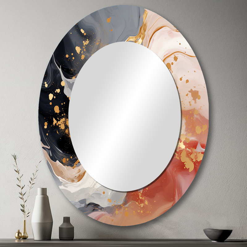 Pink Liquid Gold Harmony Wave - Gold Oval Wall Mirror Decor, 43" x 33"