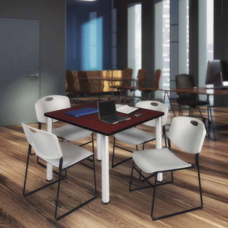 Kee Square Breakroom Table Top, 4 Zeng Stack Chairs
