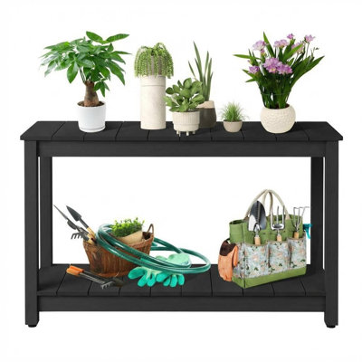 48" Outdoor Console Table with 2 Shelves, Weather-Resistant Patio Buffet and Entryway Table with Adjustable Feet