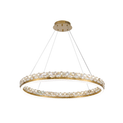 1-Light Brass LED Pendant With Crystal Accents
