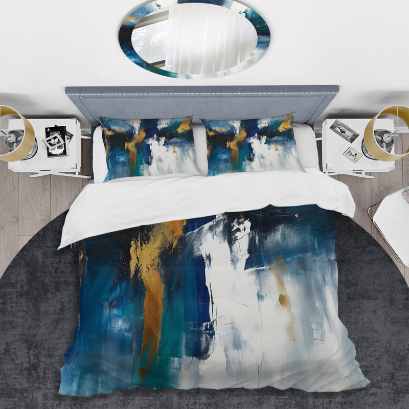 Feeling Spirit Abstract en bleu Nova et or - Ensemble de housse de couette abstrait - Microfibre de polyester