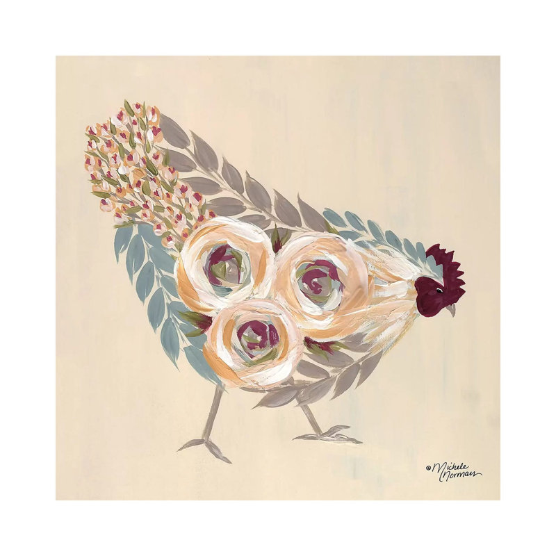 Floral Hen Blue And Yellow by Michele Norman - Wrapped Canvas Gallery-Wrapped Canvas Giclée, 30.48 cm H x 30.48 cm W