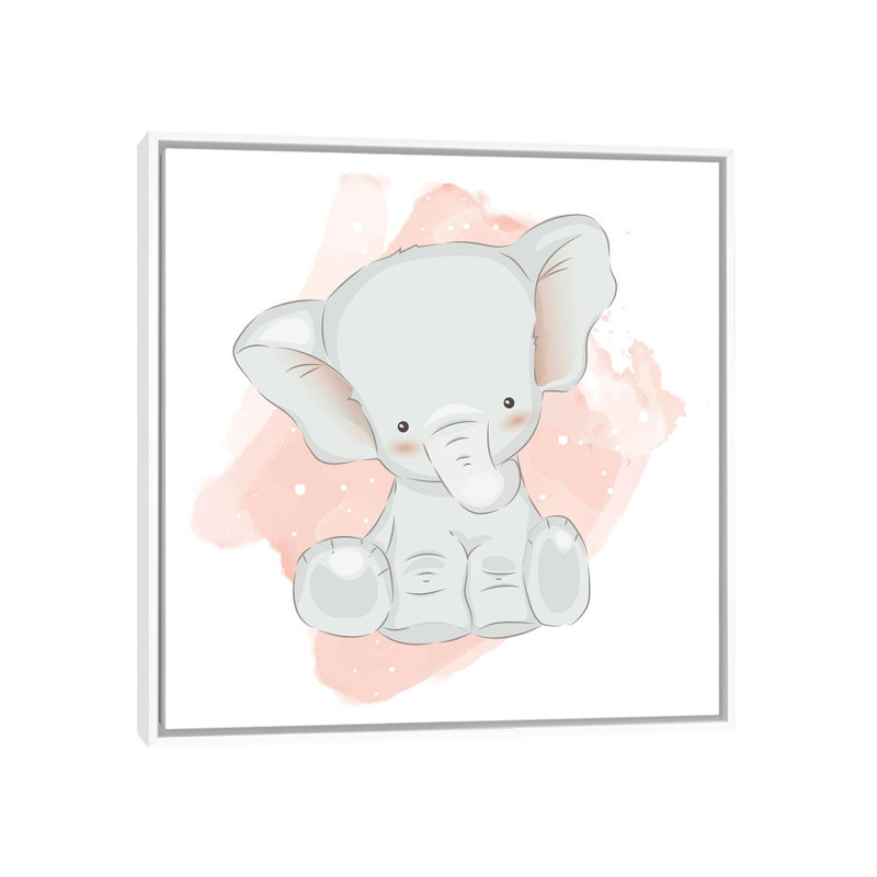 «Baby Elephant Cute» par - Toile tendue, H 12 po x l 12 po x P 1,5 po, Toile avec cadre blanc