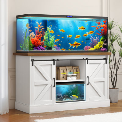Haven Ato 55-75 Gallon Fish Tanks, Reptile Tank Stand With Power Outlet & Sliding Barn Door, Heavy Duty Fish Tank Stand With Cabinet Storage For Turtle Tanks/reptile Terrariums