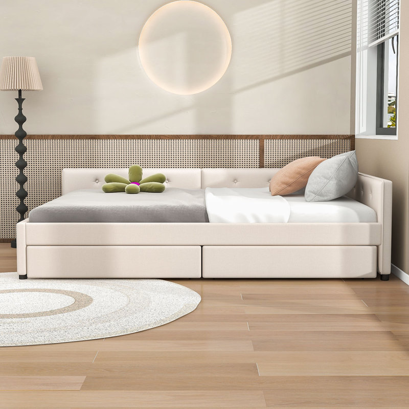 Two Drawers Upholstered Daybeds with USB, Queen