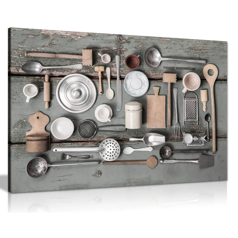 Vintage Kitchen Utensils - Wrapped Canvas Print, 20cm H x 31cm W