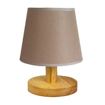 Lampe de table veilleuse pour la chambre à coucher à 3 lumières à intensité variable avec abat-jour rond en lin pour salon, bureau, dortoir, bois massif, ampoule DEL incluse