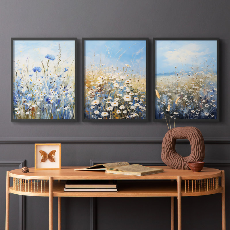 Étude florale II - lot de 3 estampes numériques - prêt à être accroché, H 10 po x l 8 po, Cadre noir