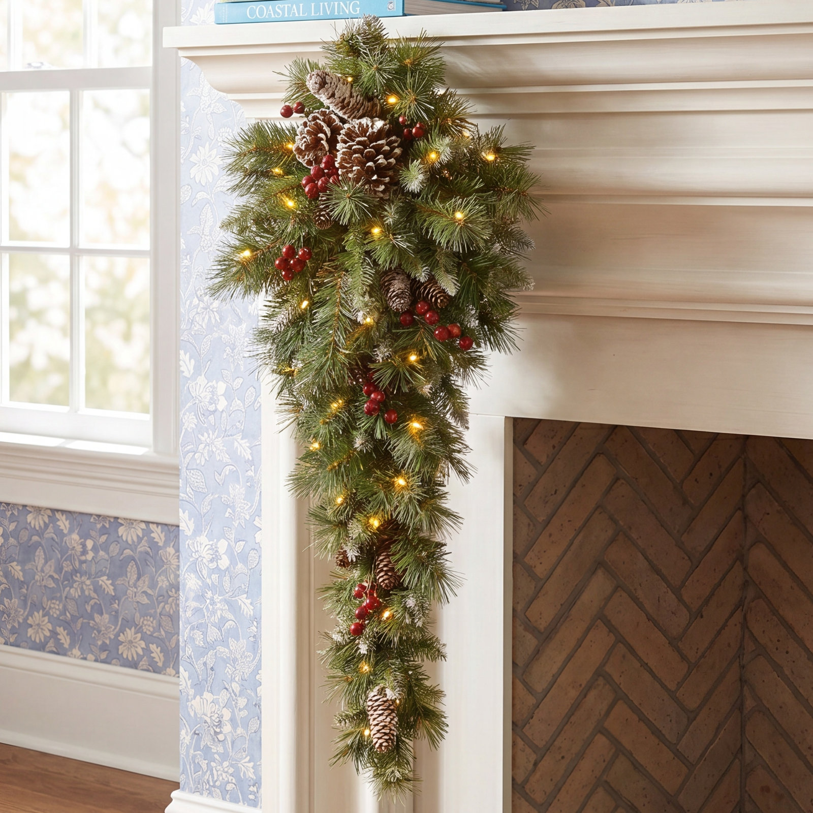 36" Frosted Pre-Lit Berry Christmas Swag