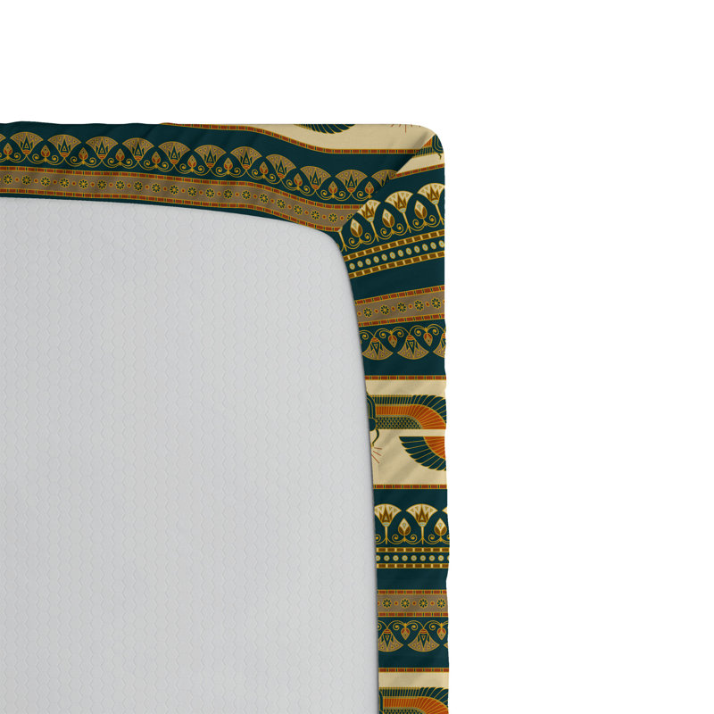 Drap-housse à motif floral Ambesonne, Drap-housse de taille très grand, Ambre, bleu sarcelle foncé, beige / motif géomé