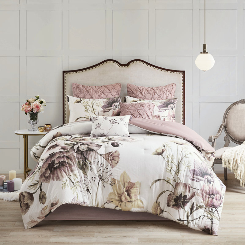 Édredon grand 8 pièces - rosé avec mélange de coton doux et romantique, Rosé, Grand édredon et 7 pièces supplémentaires