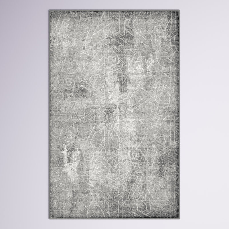 Tapis abstrait gris foncé Brandt, Rectangulaire 6 pi 1 po x 9 pi