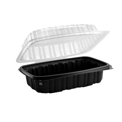  Contenant alimentaire à charnière 26 oz noir 9 x 6 x 3 pouces à clapet avec couvercle transparent jetable pour emporter, restaurants, préparation de repas, traiteur, livraison (40)