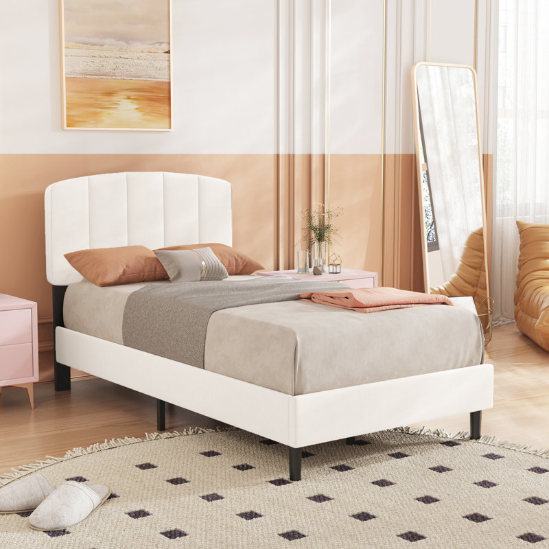 Jaiel Upholstered Platform Bed, Twin, White