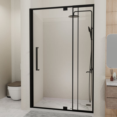 Porte de douche semi - pivotante en verre 44 48 po L, 72 H, 1/4 po, 6 mm trempé, noir mat, imperméable et réversible pour les configurations de salle de bain