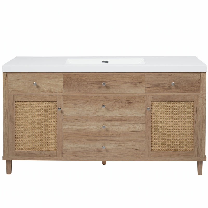 Meuble-lavabo moderne de 60 pouces avec lavabo SMC, comptoir spacieux et rangement abondant pour un design élégant et fonctionnel