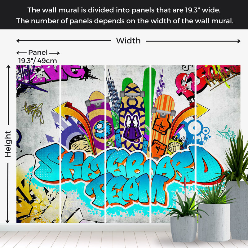 Murale Peel & Stick Street Art - Équipe de planche à roulettes, L 57 po x L 41 po