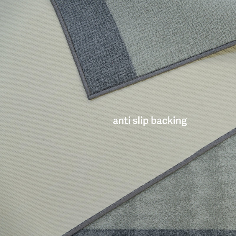 Solid Bordered Gray with Slip Resistant Backing Low Pile Rug, Runner 2'2" x 11'