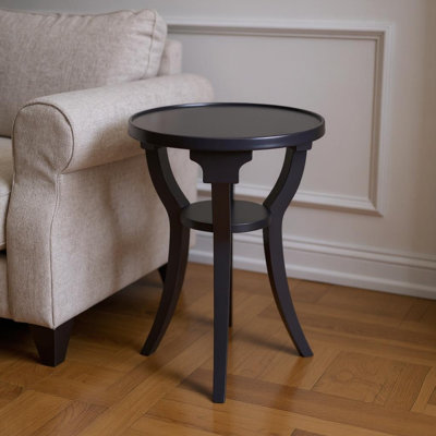  Table de bout ronde transitionnelle en bois bleu 24 po avec tablette