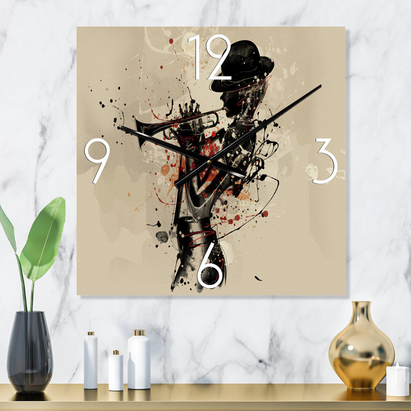 Femme jouant de la trompette jazz - horloge murale moderne, Grand