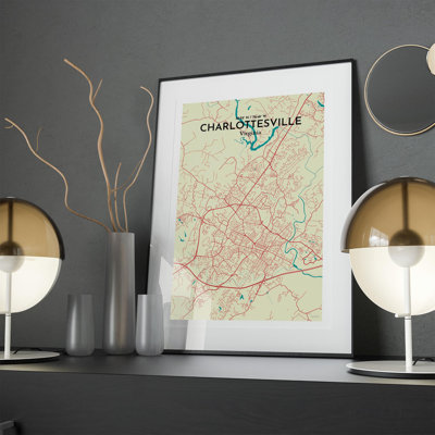 Charlottesville, carte de la ville, impression graphique