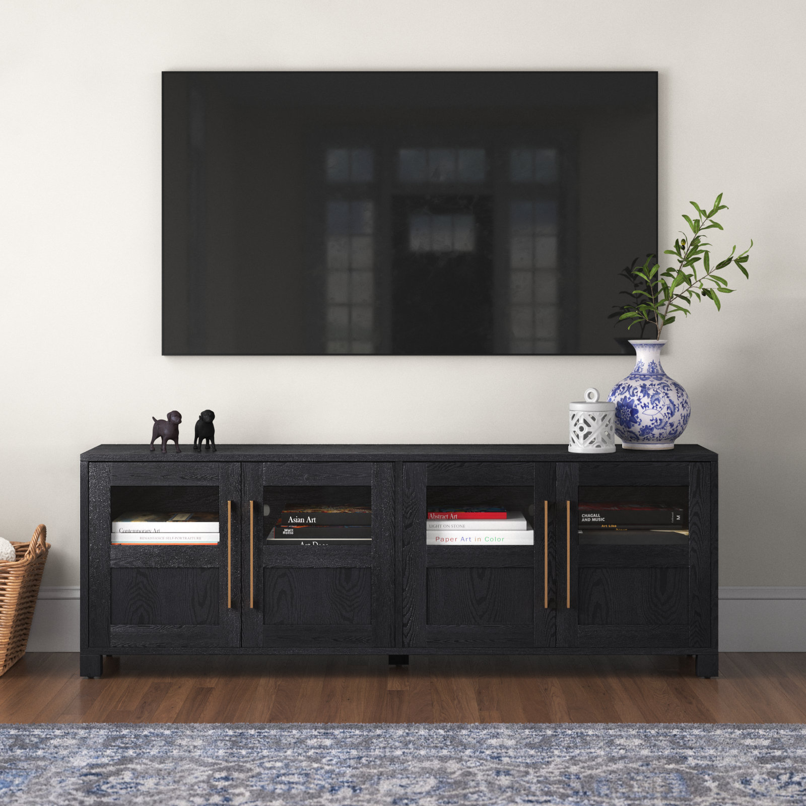 GZMR Black TV Stand for 70-in TV Stands Modern/Contemporary Black TV Cabinet  (Accommodates TVs up to 70-in) in the TV Stands department at
