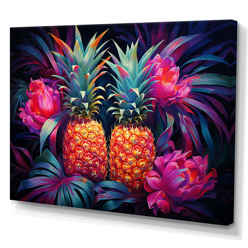 Nectar néon ananas sur toile, Toile tendue, H 16 po x l 32 po