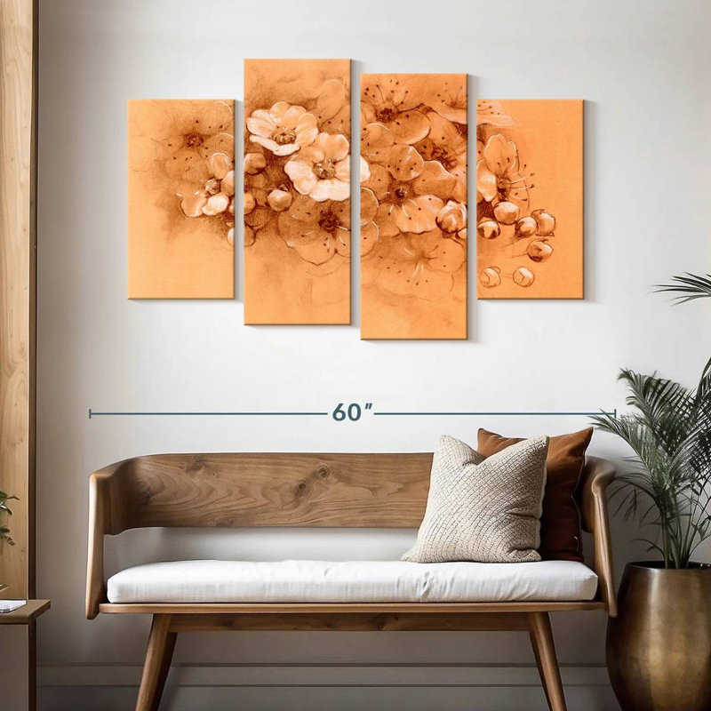 Harnek fleurs de printemps pastel orange, H 32 po x l 52 po