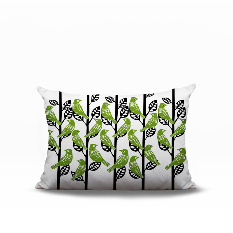 Oreiller rectangulaire intérieur / extérieur Tanza Bird, Chartreuse, Rectangle H 14 po x l 20 po