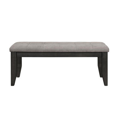Single Seating Dark Grey Fabric Upholstered Dining Bench, Solid Rubberwood Legs, Button - Detail, 46.83 In Product Depth, Space Saving Option Bench For Dining, Construction, Design, 13.92 Width, Good