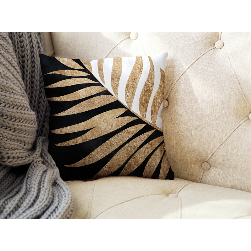 Pom Fern Indoor/Outdoor Throw Pillow, Black/Gold/White, 19W" x 19H"