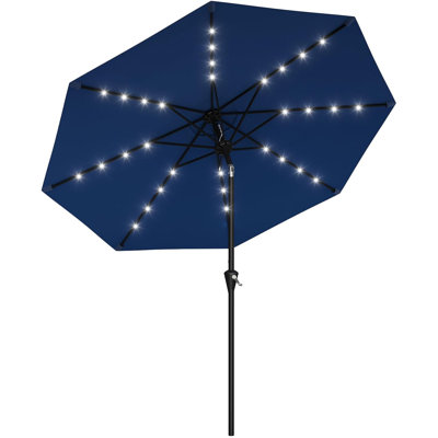 Parasol de patio 10 pi avec lumières solaires, parasol de table d'extérieur avec 8 nervures, résistant aux rayons UV et à l'eau pour le jardin, la piscine, la terrasse