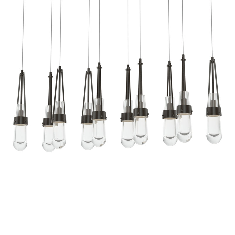 Luminaire suspendu à 10 lumières Link, Long: 19 po à 130 po, Verre transparent, Bronze huilé