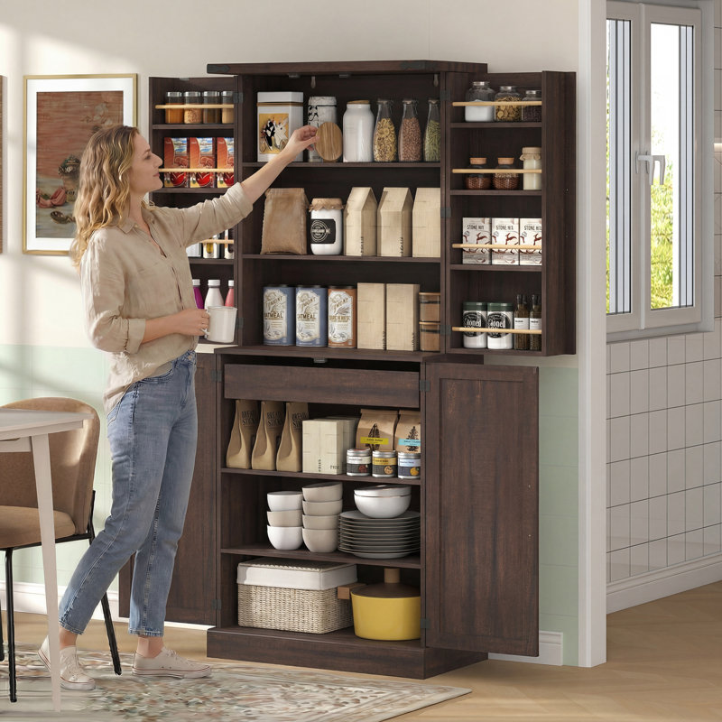 Armoire de rangement de 72 po de hauteur avec armoires de rangement de 72 po et 8 portes, brun, Brown